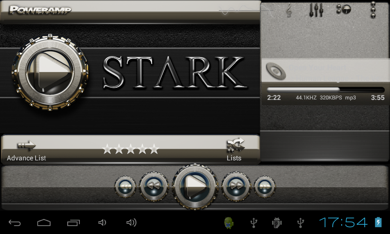 Stark Poweramp skin theme